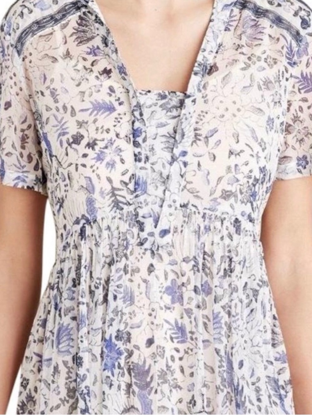 Maeve Anthropologie Sheer Short Sleeve Dress White & Periwinkle Blue Size 0 - Picture 5 of 5
